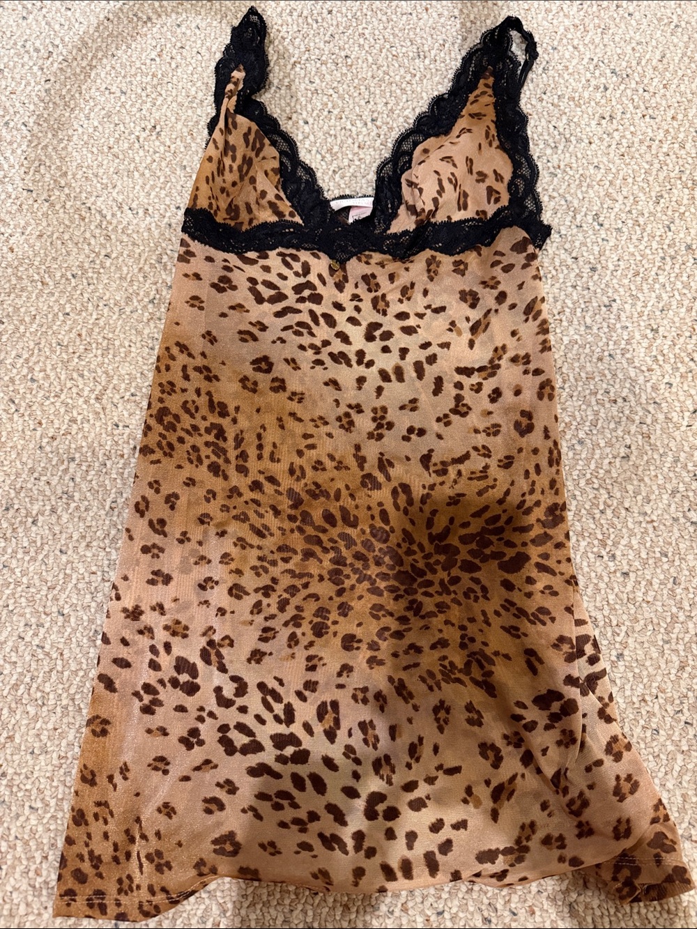 Victoria's Secret Leopard Print Lace-Trim Chemise - Brown & Black like new